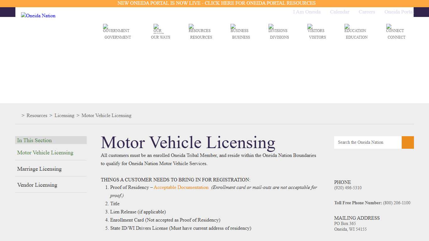 Oneida Nation Motor Vehicle Licensing